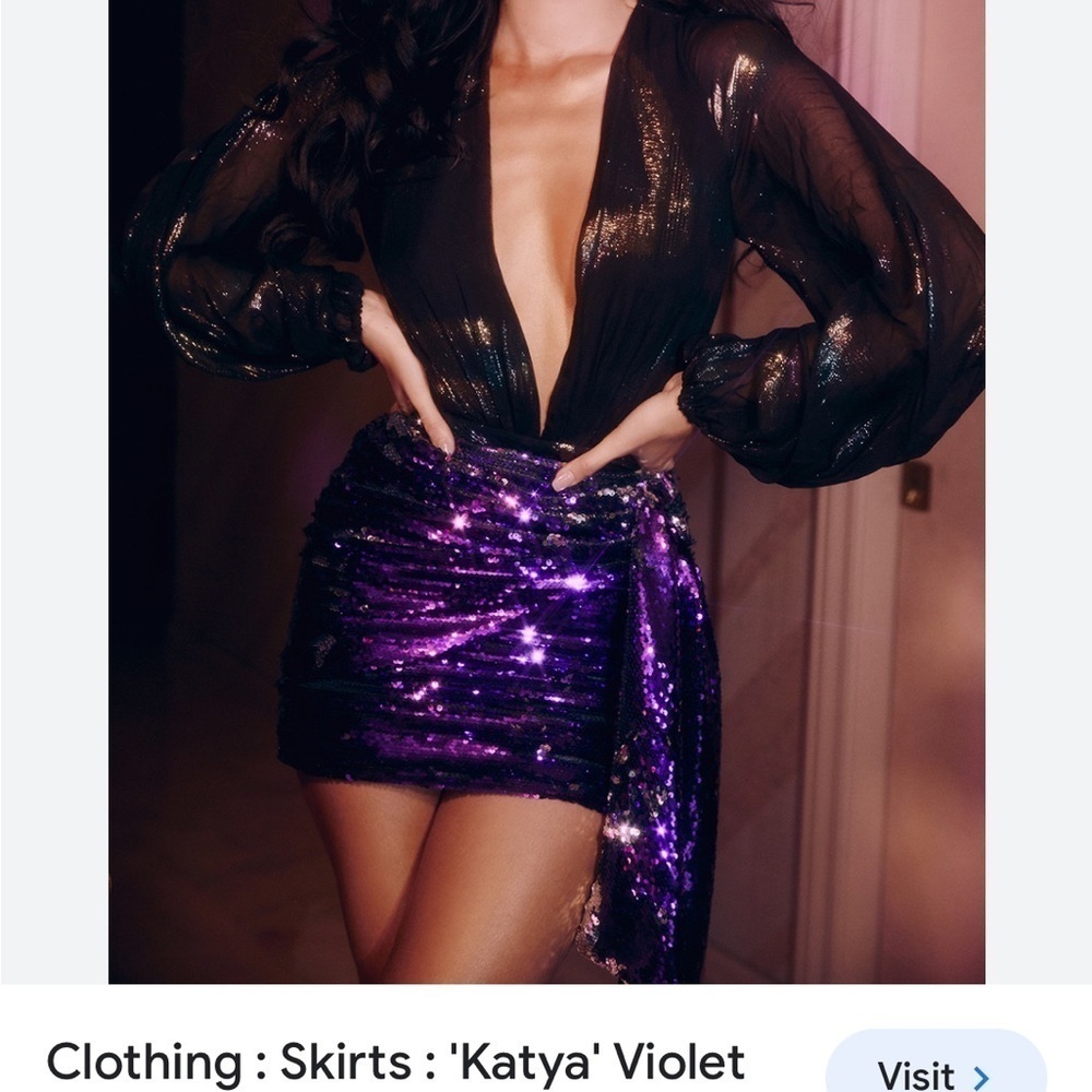 House of CB Katya Purple Sequin Draped Mini Skirt - Picture 15 of 16